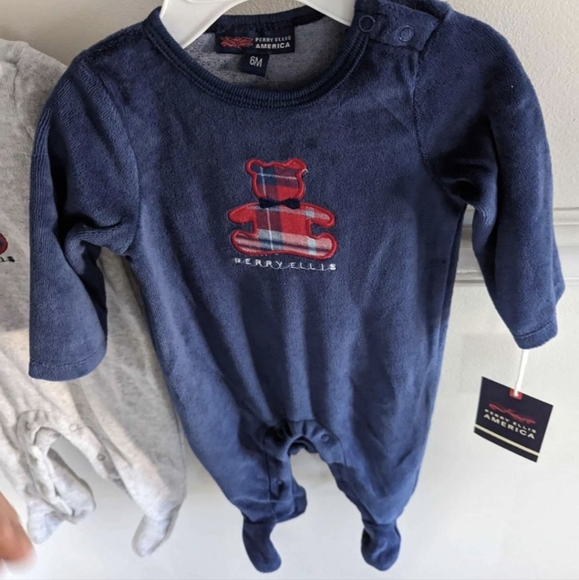 NWT 6M Perry Ellis Soft footie Pajamas set blue and gray - Picture 6 of 8